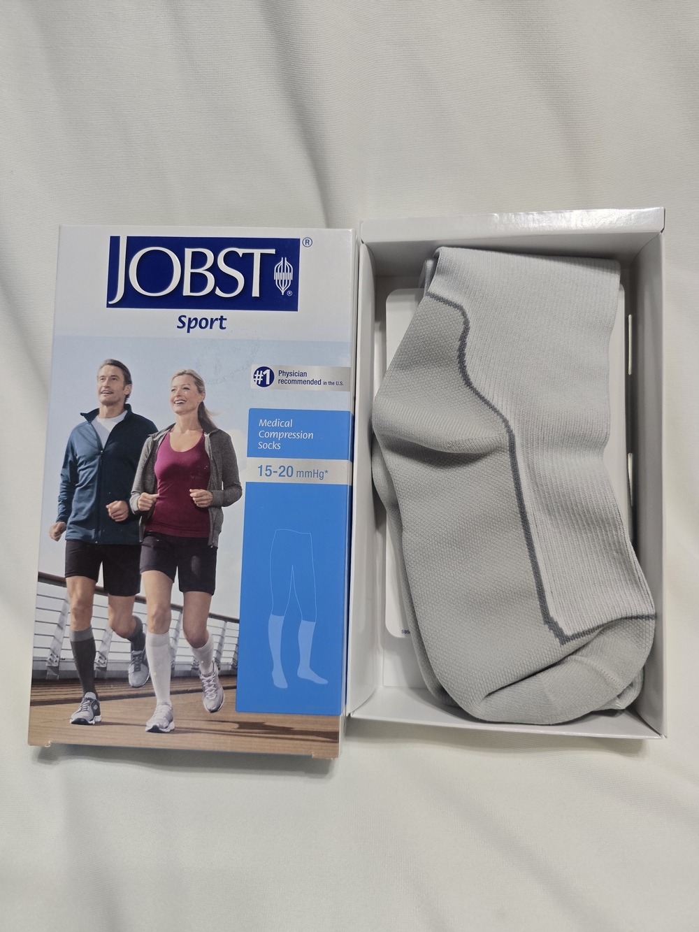 New JOBST Sport Medical Athletic Compression Socks XL 15-20 mmHg White Lite Gray